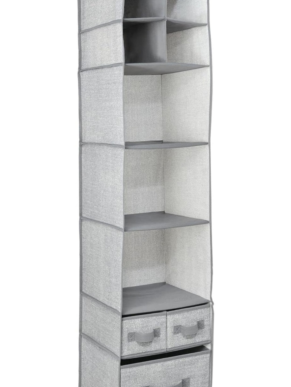 Fabric Hanging Organizer - Over Rod Storage - 7 Shelves/3 Removable Drawers
